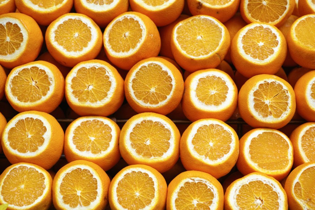 Oranges contain a lot of vitamin C which help boost mood and bring stress relief.
